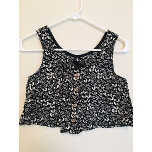 Vans Womens Juniors Teen XS Cropped Tank Top Black White Birds‎ Shirt